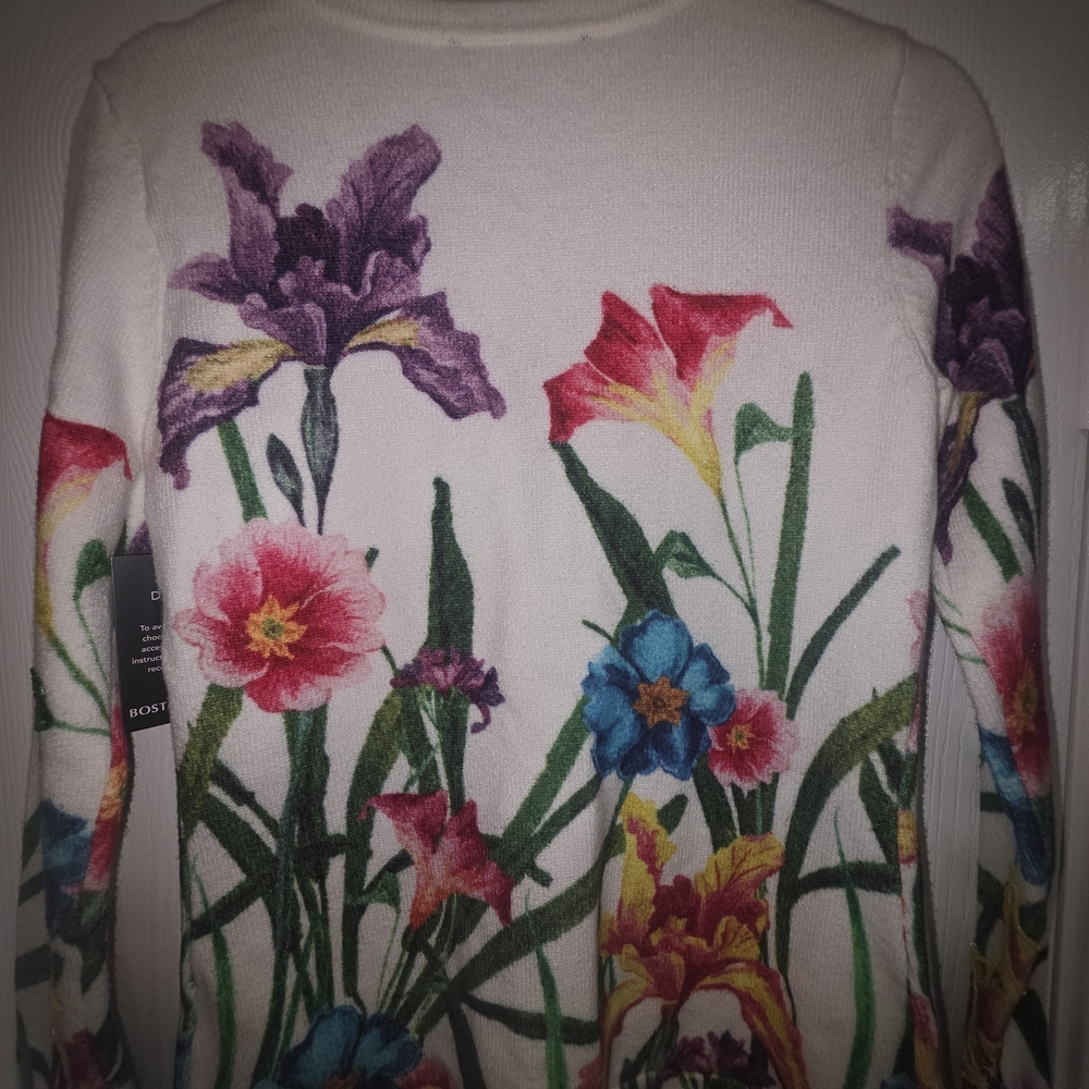 Boston Proper Floral Cardigan - White, Purple, Green, Blue, Yellow - Picture 6 of 10